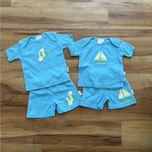 2 Light Blue Baby Tee & Shorts Set with Yellow Appliqué